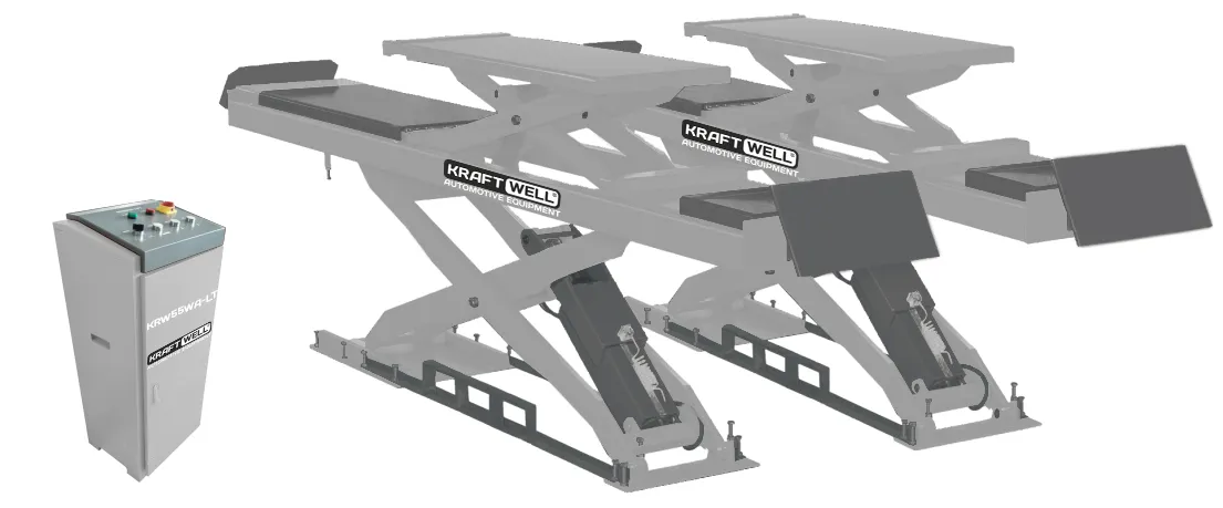 Электрогидравлический подъемник KraftWell KRW55WA-LT Подъемник ножничный г/п 5500 кг. заглубляемый, платформы для сход-развала с подъемником второго уровня