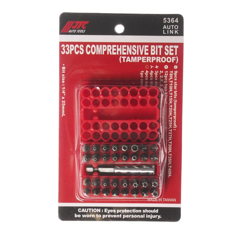 Набор бит 1/4" TORX, HEX, SPANNER с магнитным держателем 33 предмета в боксе JTC купить