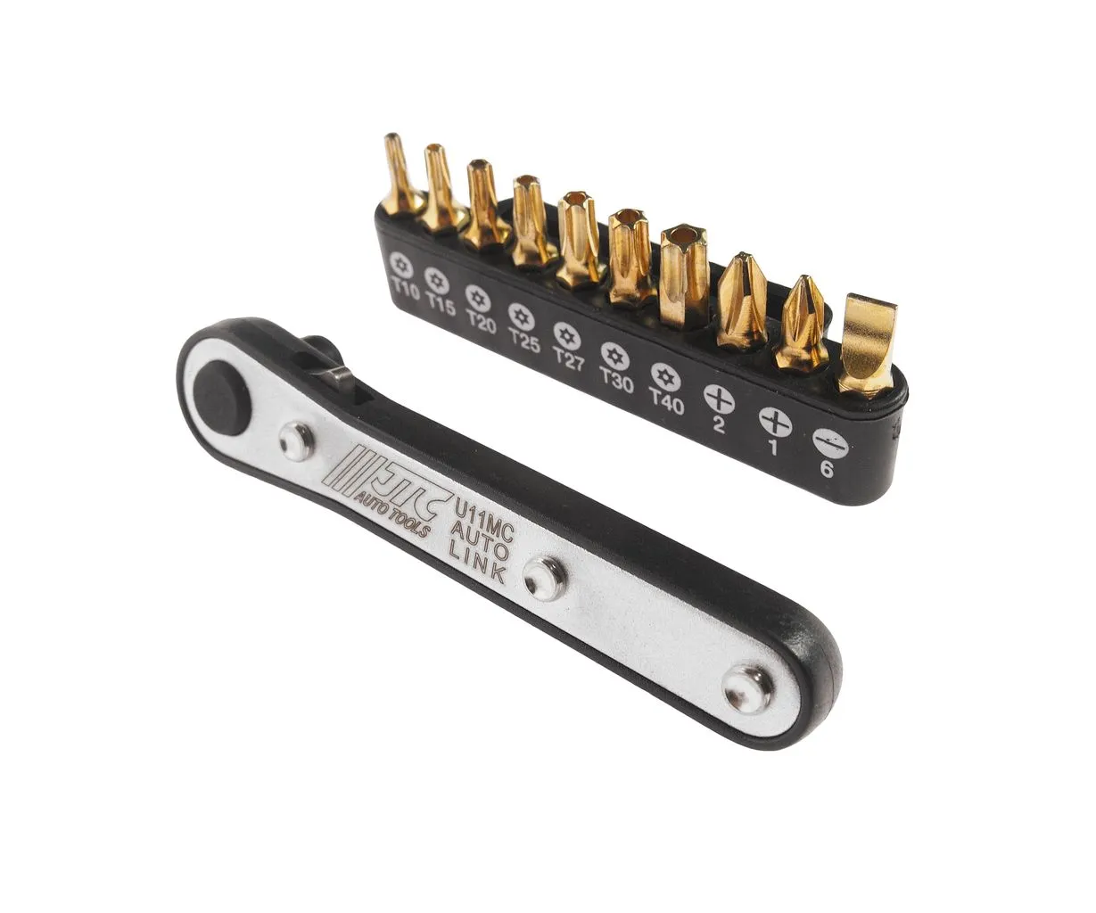 Набор бит 1/4" SL6, PH1-2, TORX, Т10Н-Т40Н с ключом трещоткой 11 предметов JTC фото товара COMPASS MARKET Набор бит 1/4" SL6, PH1-2, TORX, Т10Н-Т40Н с ключом трещоткой 11 предметов JTC купить
