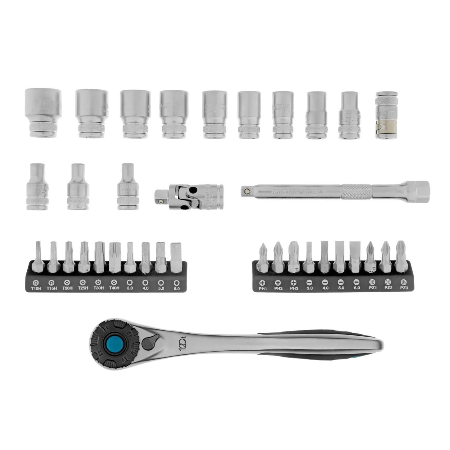 Набор торцевых головок, трещотка 120 зубьев, 1/4", CrV, 36 предметов Gross купить