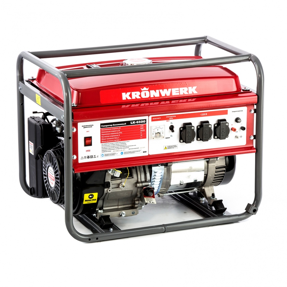 Генератор бензиновый LK 6500, 5.5 кВт, 230 В, бак 25 л, ручной старт Kronwerk купить